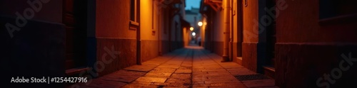 Warm light emanates from a single envelope in an alley, evening, illuminated