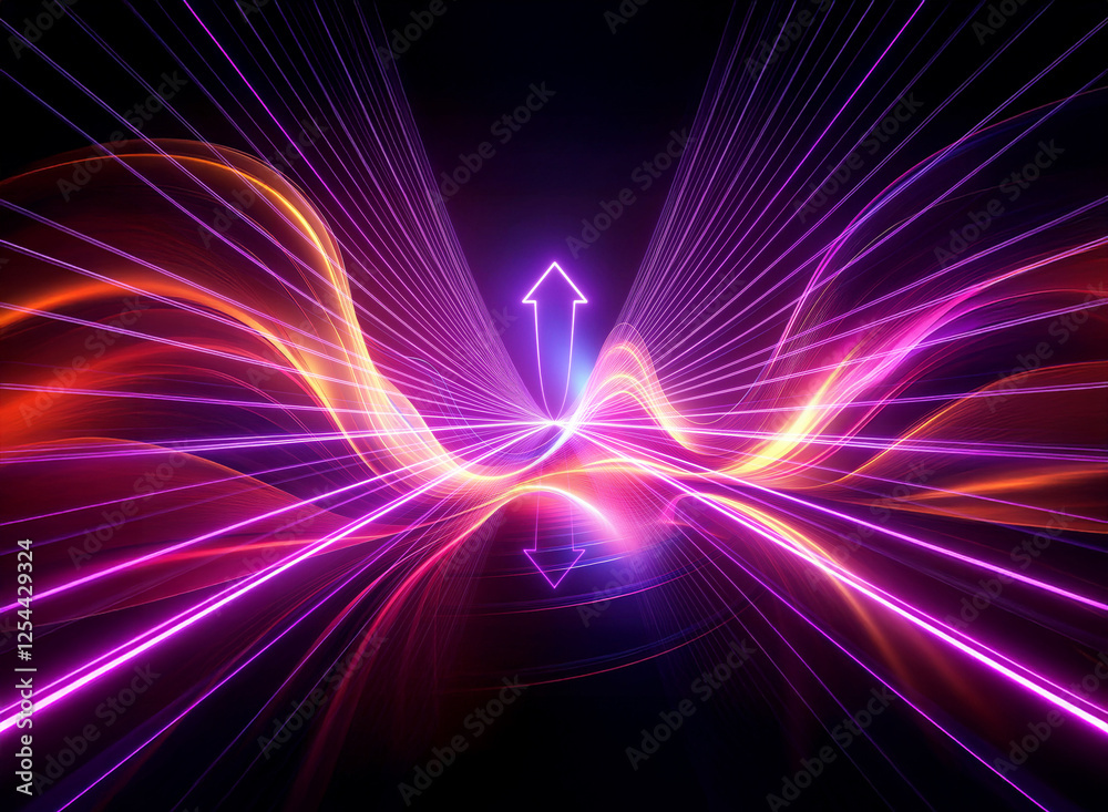 Vibrant double exposure image featuring dynamic purple and orange light trails converging towards a central vanishing point, creating a sense of motion and futuristic energy. Vibrant double exposure image featuring dynamic purple and orange light trails converging towards a central vanishing point, creating a sense of motion and futuristic energy.