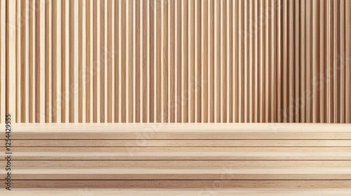 Modern wooden interior with vertical slats, showcasing a minimalist design and clean lines