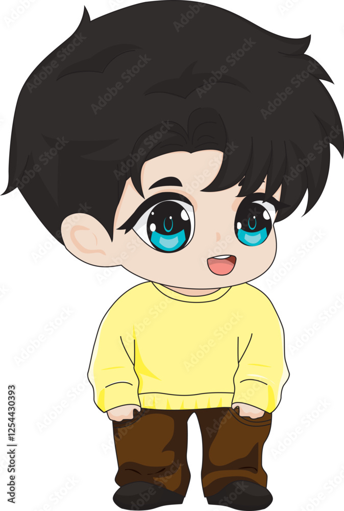 Anime chibi boy standing character vector Anime chibi boy standing character vector