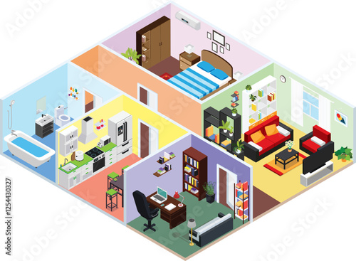 Isometric house interior design vector