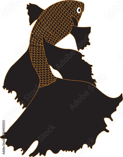 Black and gold long tail fish vector