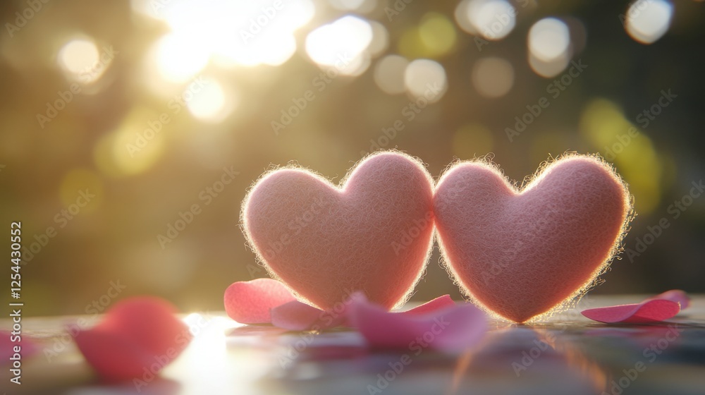 Obraz premium Two Pink Hearts at Sunset: A Symbol of Love and Romance