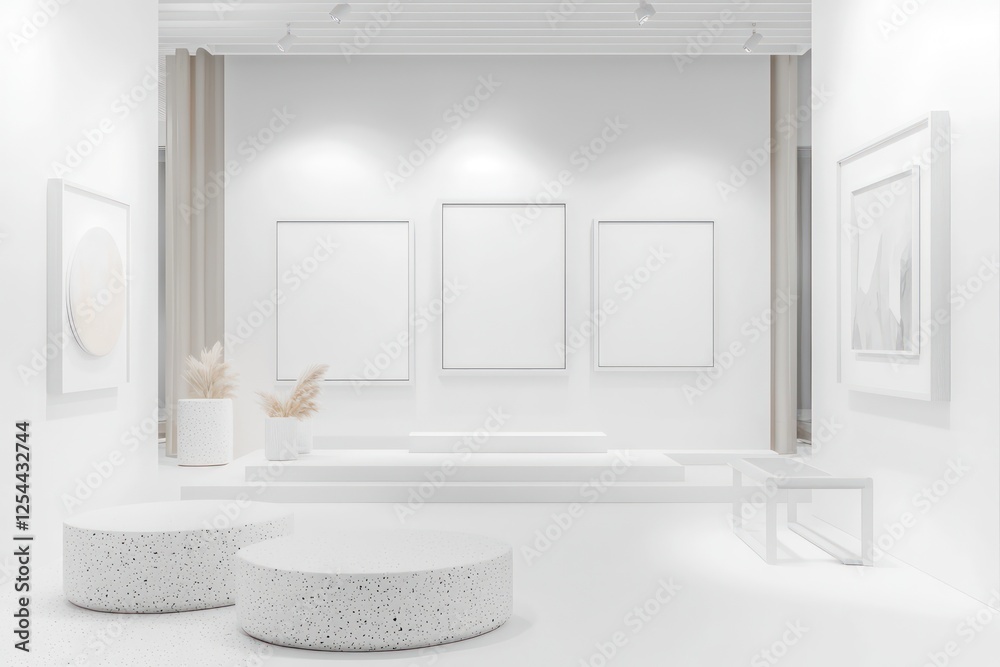 Fototapeta premium Luxurious 3D rendering of a conference room with neon lights, sleek decor, and soft lighting, designed for upscale business presentations.