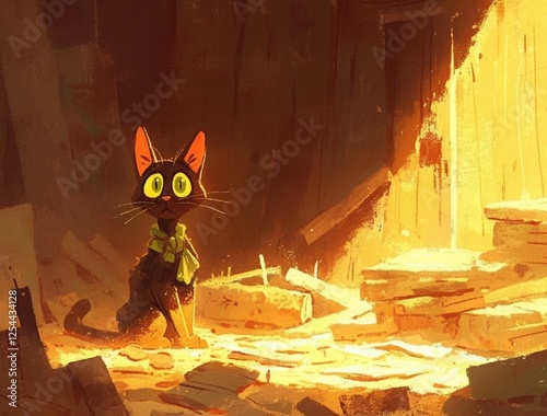 Curious Cat in Woodshed