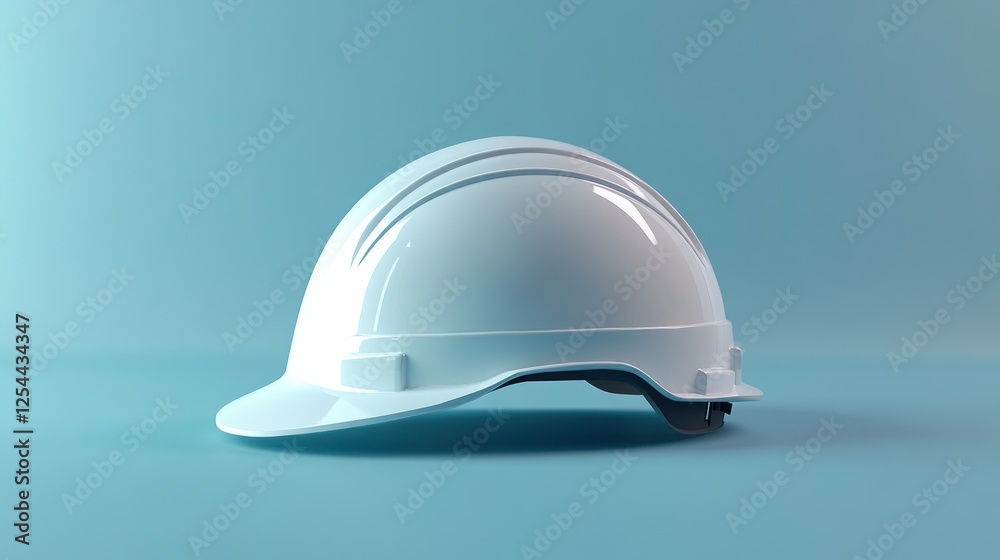 White hard hat safety, blue background, studio shot, construction site White hard hat safety, blue background, studio shot, construction site