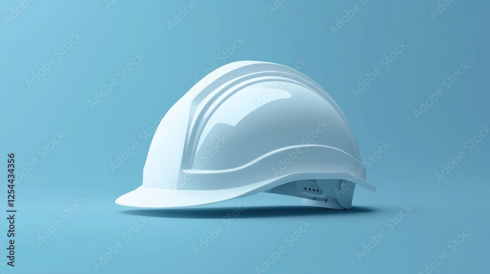 Fototapeta premium White hard hat safety construction blue background