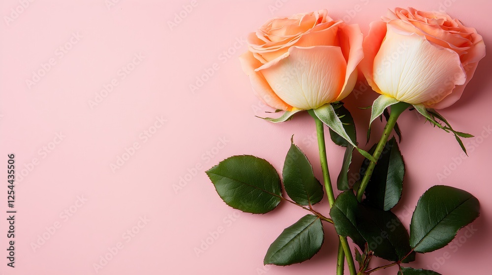 Fototapeta premium Elegant Pink Roses on Soft Pink Background for Romantic Decor