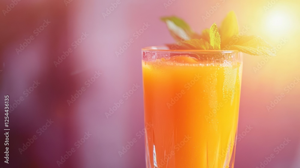 Refreshing Orange Juice with Mint Garnish in Sunlight Refreshing Orange Juice with Mint Garnish in Sunlight