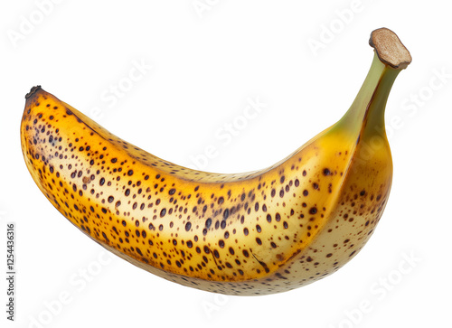 An overripe banana with brown spots displaying signs of oxidation, showcasing the fruit's natural progression and suitability for baking uses photo