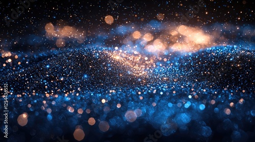 Abstract representation of shimmering particles in blue and gold tones, creating a magical atmosphere
