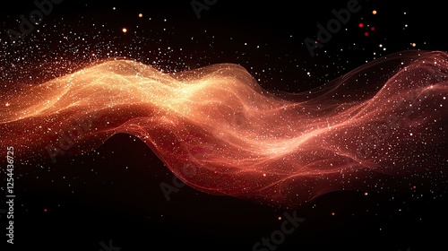 Abstract wave of glowing particles flowing through a dark background, creating a dynamic visual effect