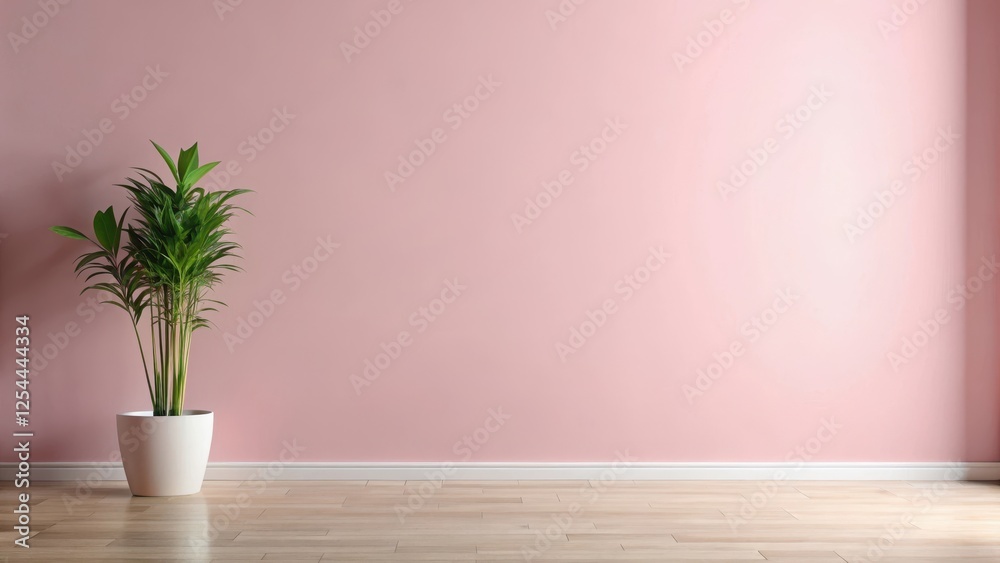 Soft focus minimalist pink wall with a single isolated home plant in a modern space, serene space, calm atmosphere Soft focus minimalist pink wall with a single isolated home plant in a modern space, serene space, calm atmosphere