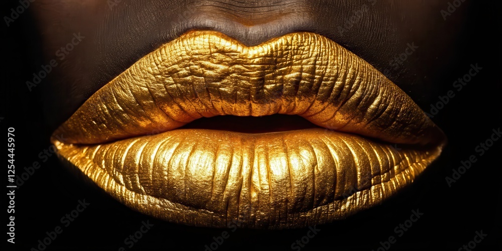 Glossy, golden lip color on a dark background with a perfect, isolated outline for photo editing use Glossy, golden lip color on a dark background with a perfect, isolated outline for photo editing use