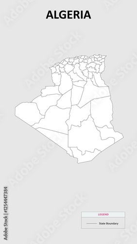 Algeria Map. State map of Algeria. Administrative map of Algeria with states names in outline. photo