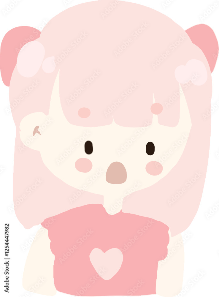 Cartoon girl with pink hair and hearts on shirt Cartoon girl with pink hair and hearts on shirt