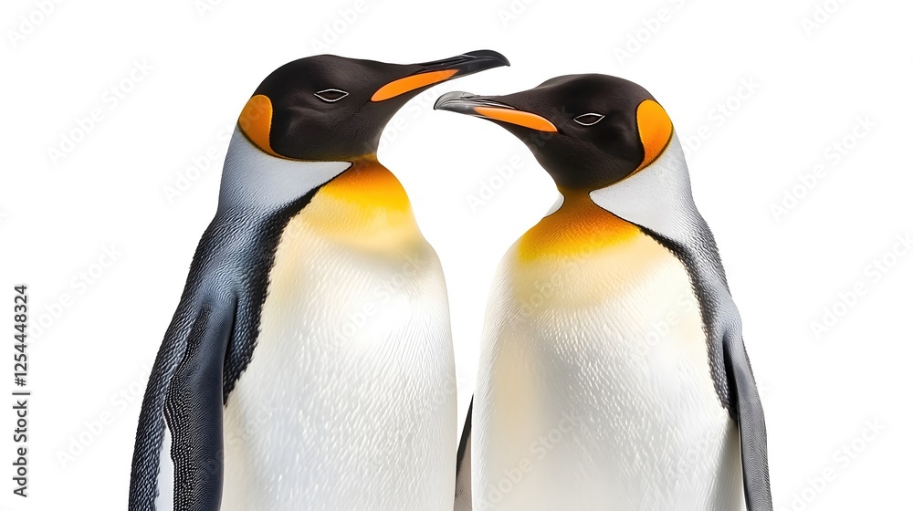 Fototapeta premium Two Emperor Penguins Facing Each Other Against White Background