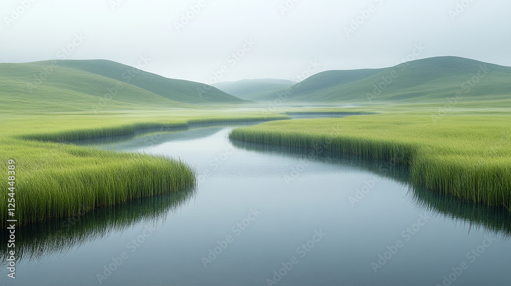 A peaceful landscape with rolling hills and calm waters evokes harmony and balance The modern bright tone enhances serenity while the blurred empty space invites reflection and endless possibilities A peaceful landscape with rolling hills and calm waters evokes harmony and balance The modern bright tone enhances serenity while the blurred empty space invites reflection and endless possibilities