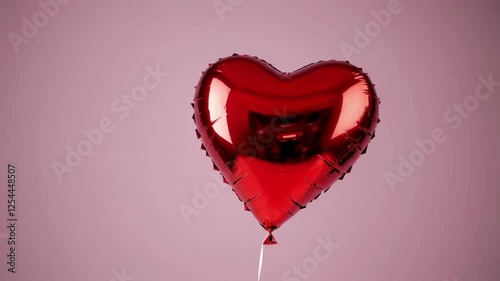 Red heart-shaped balloon against pink background. Valentine's day and love concept