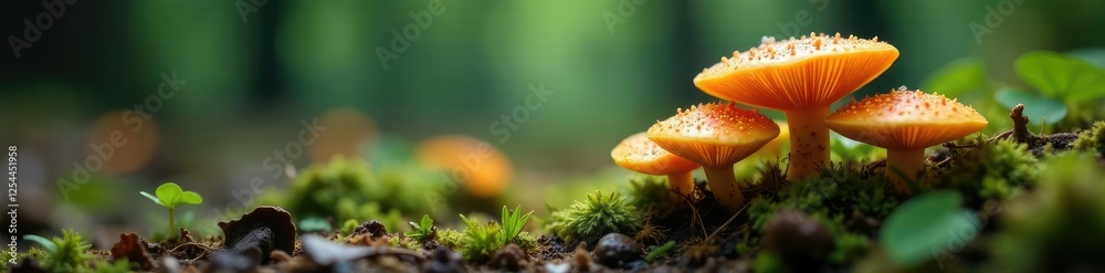 Fototapeta premium Fungi in the forest ground slowly spreading their mycelium, biology, mycelium, natural