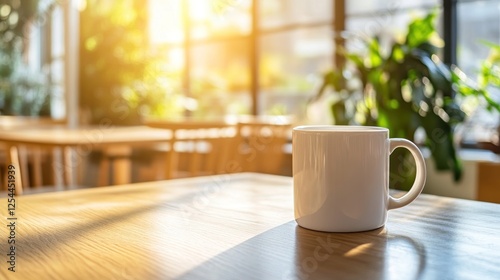 Wallpaper Mural Sunny cafe, coffee mug on table, morning light Torontodigital.ca