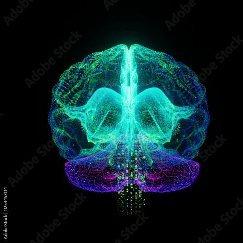 360 Holographic 3D Brain Animation Futuristic User Interface for AI, Machine Learning, and Medical Technology