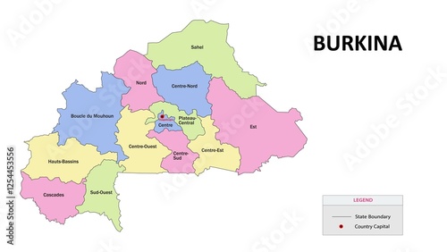 Burkina Faso Map. State map of Burkina Faso. State map of Burkina Faso in colour with capital. photo