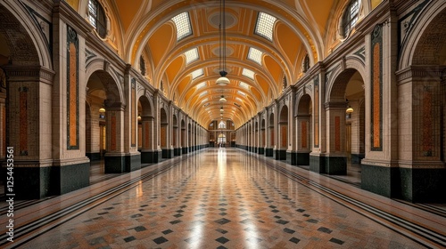 Grand Interior Hallway With Golden Light
