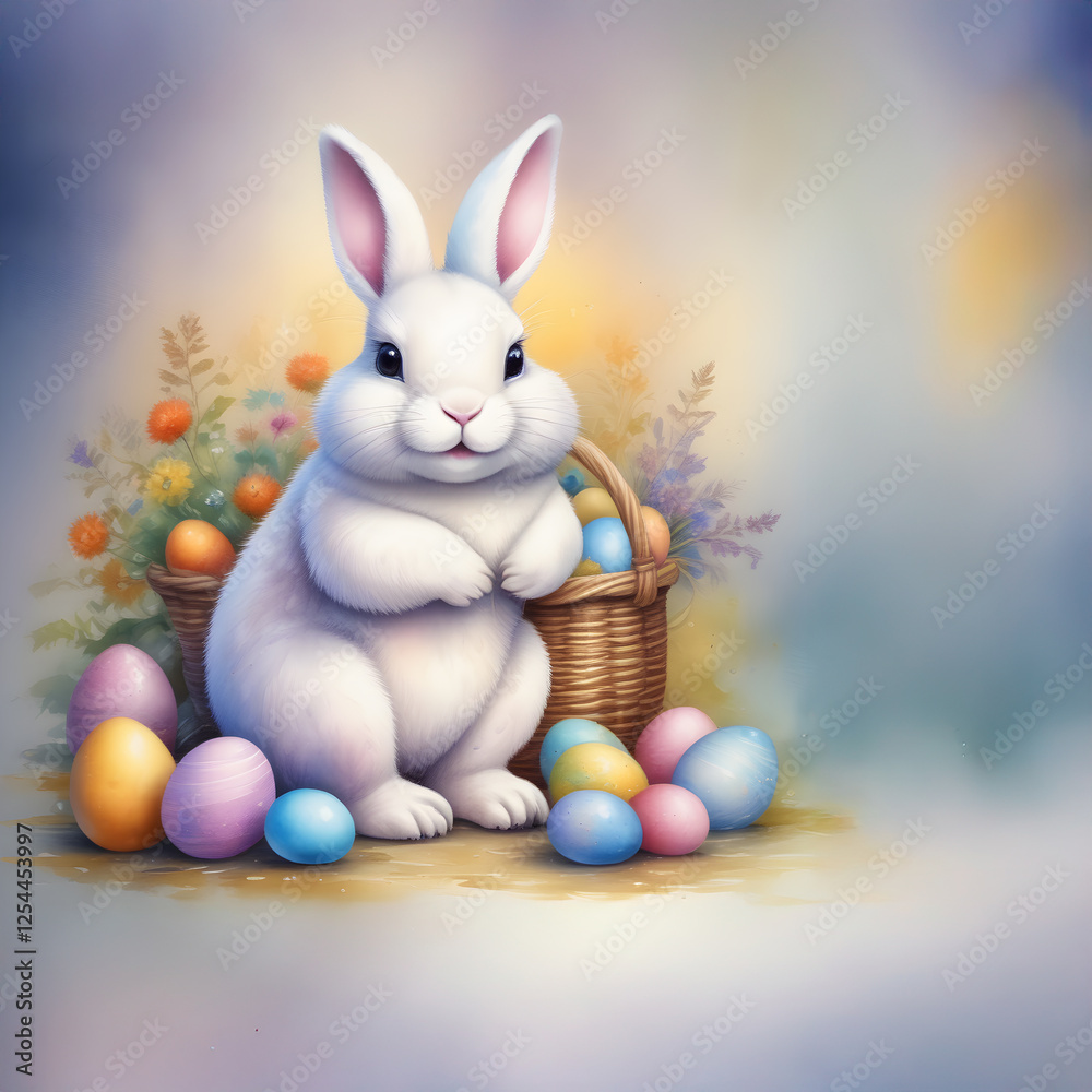 Fototapeta premium Easter Bunny with Basket and Eggs 16