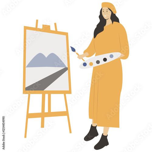 Artist Painting Illustration on White Background. Flat Cartoon Vector Character.