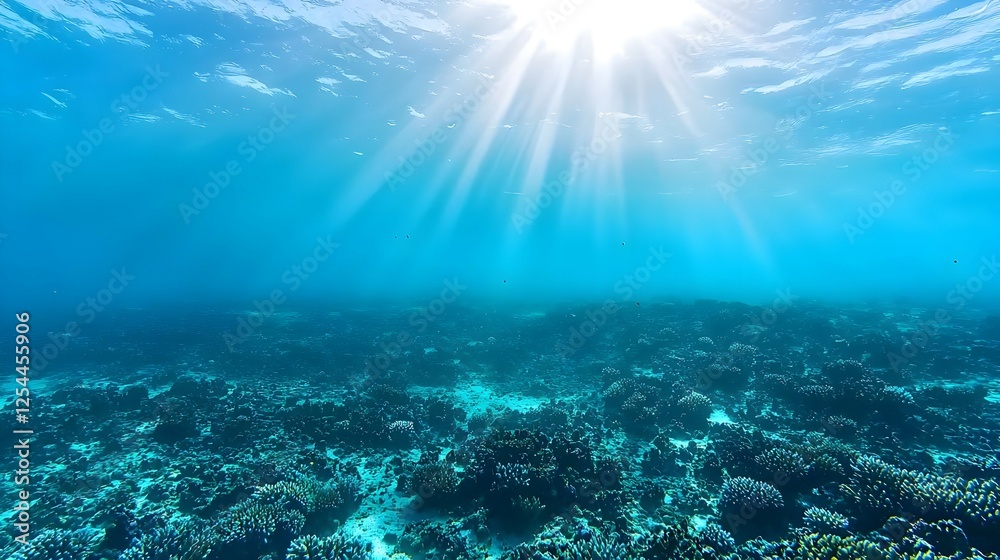 Fototapeta premium Sunlight Underwater Ocean Floor Scene