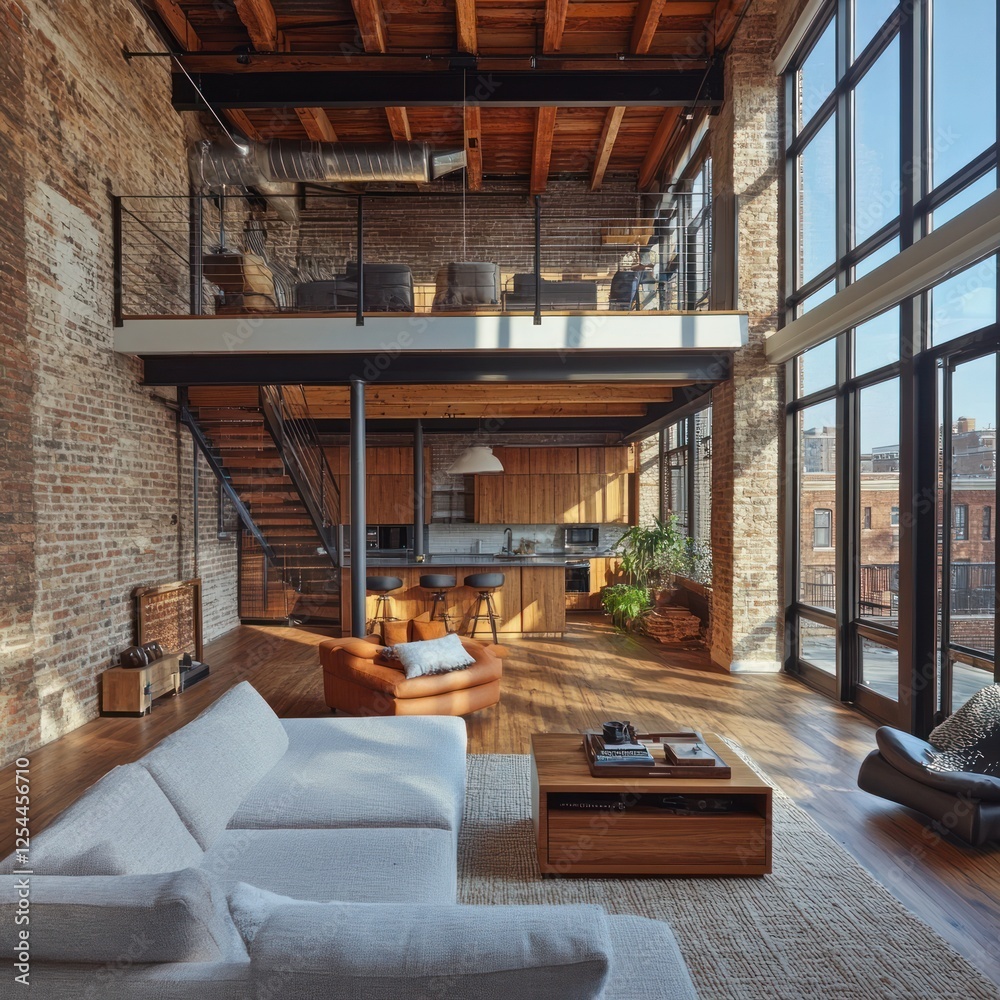 Sunlit Loft Apartment Interior Design, City View Sunlit Loft Apartment Interior Design, City View