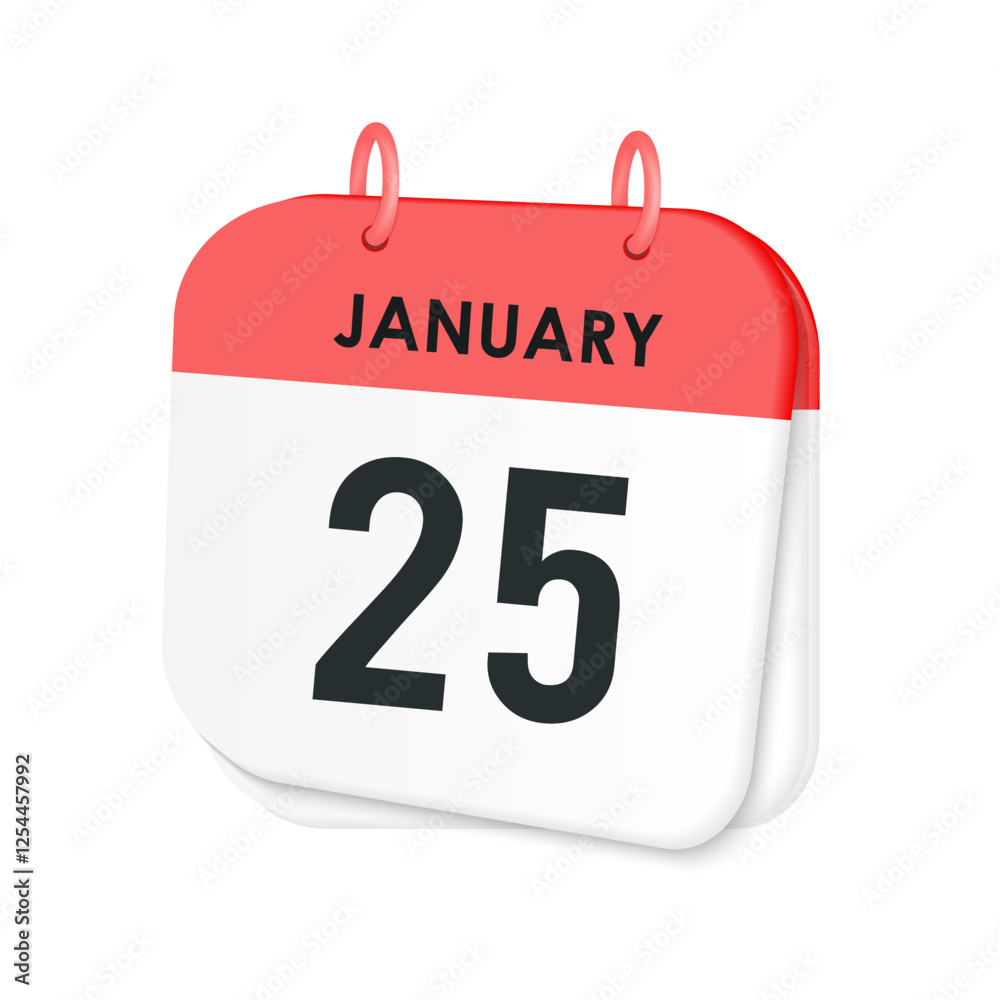 25th January daily calendar icon template. January 25 day calendar design. Single day calendar in vector illustration flat style. 25th January daily calendar icon template. January 25 day calendar design. Single day calendar in vector illustration flat style.
