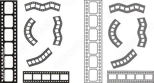 Old rustic movie film textured effect horizontal black line and flat vector isolated on transparent background or wallpaper with borders as movie or retro camera reel design on both sides image.