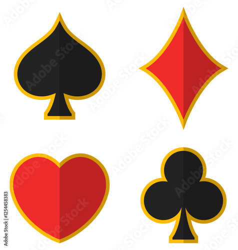Set of playing cards suits flat icon isolated on white background.
