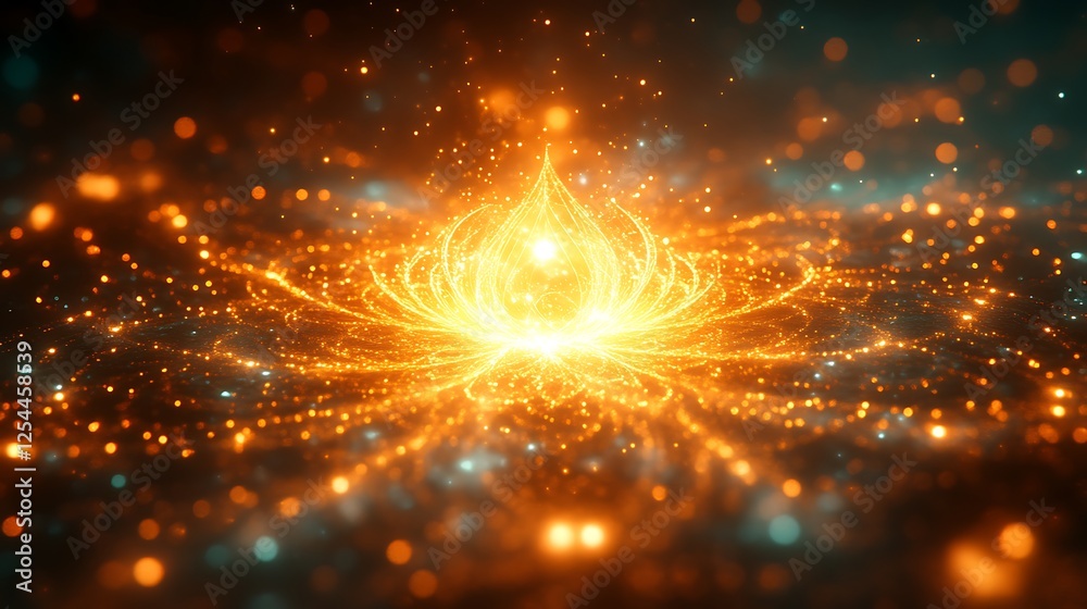 Obraz premium Glowing Golden Lotus Flower Abstract Art