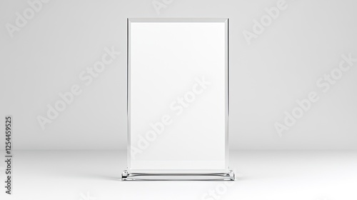 Clear acrylic display stand on a minimalistic background showcasing product marketing space
