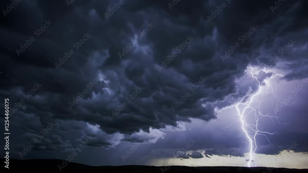 Lightning strike during dark stormy night, dramatic weather and nature concept Lightning strike during dark stormy night, dramatic weather and nature concept