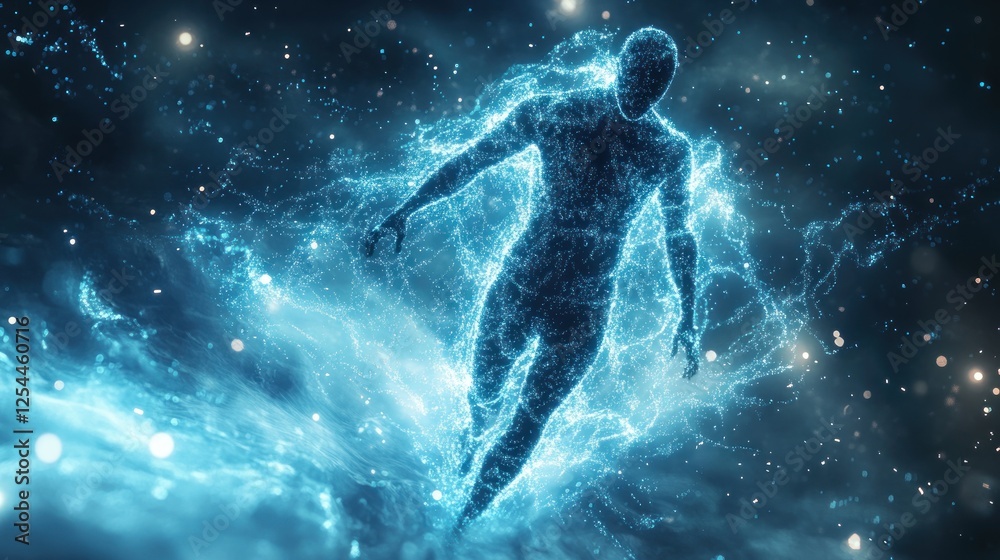 Energy being floats in space, cosmic background, for sci-fi film Energy being floats in space, cosmic background, for sci-fi film