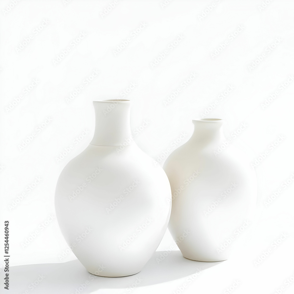 two white clay vases isolated on the white background two white clay vases isolated on the white background