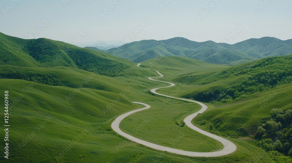 Scenic Winding Road Through Lush Green Hills Scenic Winding Road Through Lush Green Hills