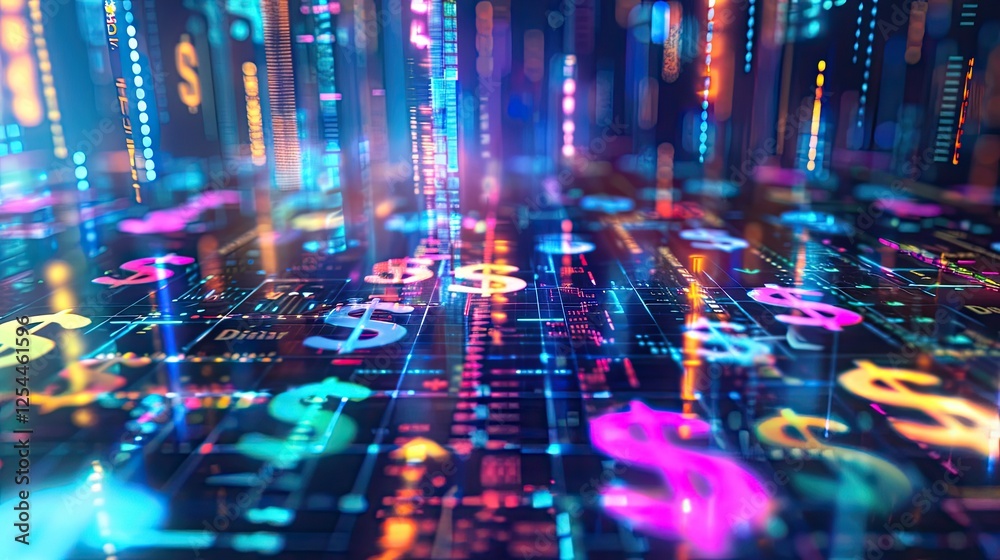 Fototapeta premium abstract currency symbols and monetary values in a digital