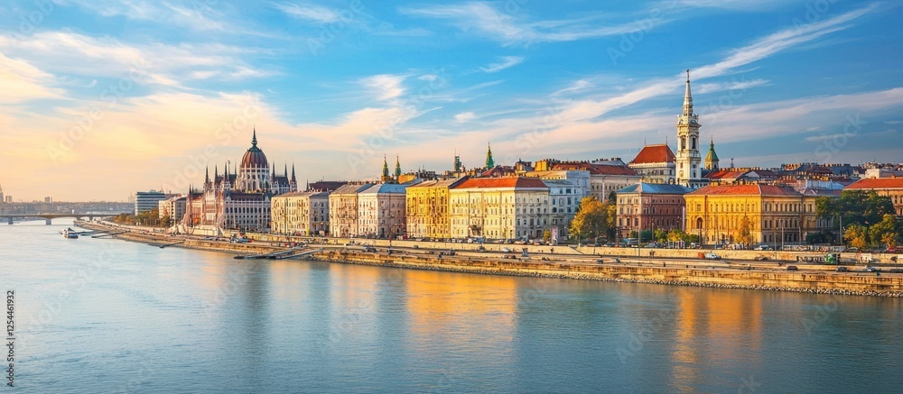 Fototapeta premium Danube River Budapest sunrise cityscape tourism