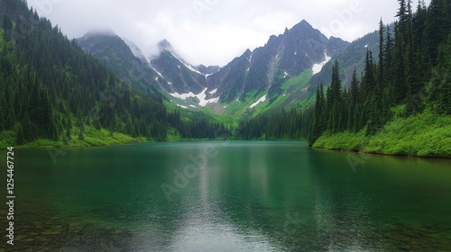 Wallpaper Mural Serene Mountain Lake Surrounded by Lush Green Forest and Peaks Torontodigital.ca