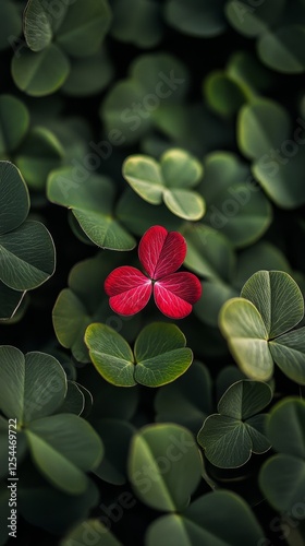 close-up of a red clover surrounded by green clover leaves