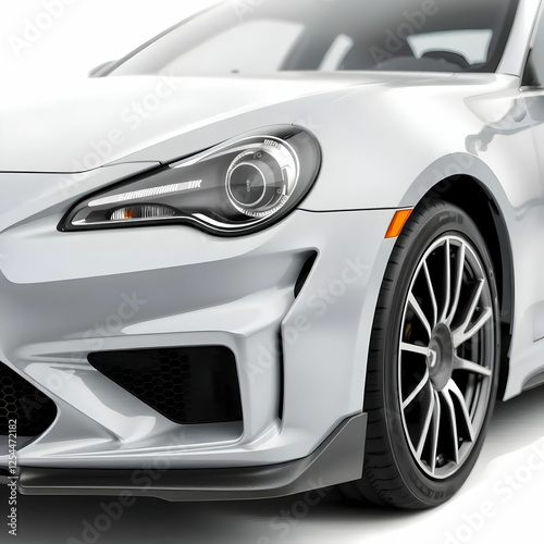 Closeup shot of a grey car isolated on the white background
