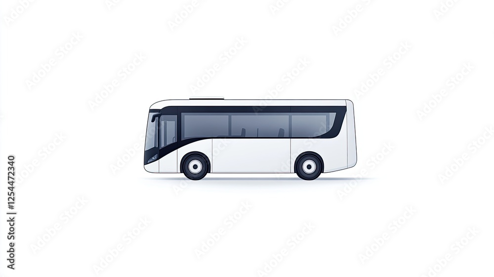 Modern city bus illustration in side view, showcasing sleek design against a minimal background Modern city bus illustration in side view, showcasing sleek design against a minimal background
