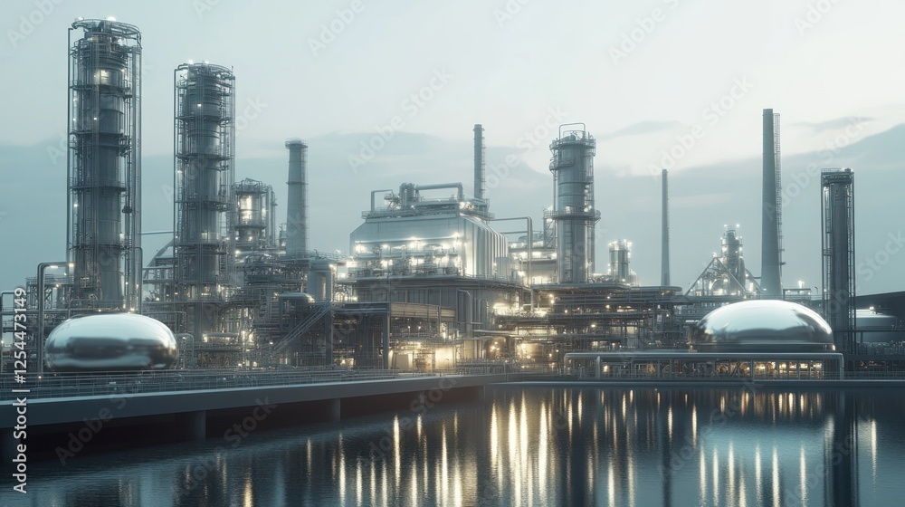 Obraz premium Industrial Complex at Dawn