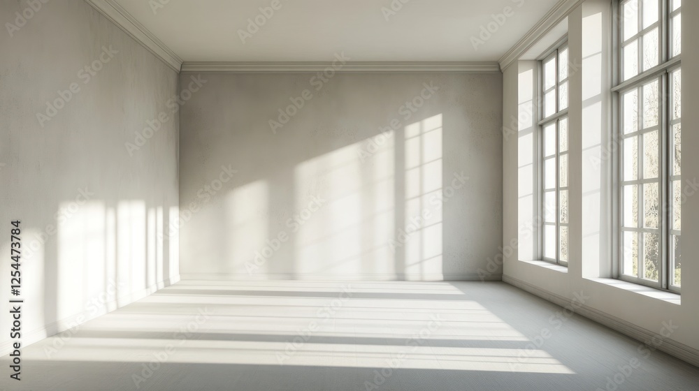 Fototapeta premium Empty Room with Sunlight Streaming Through Windows