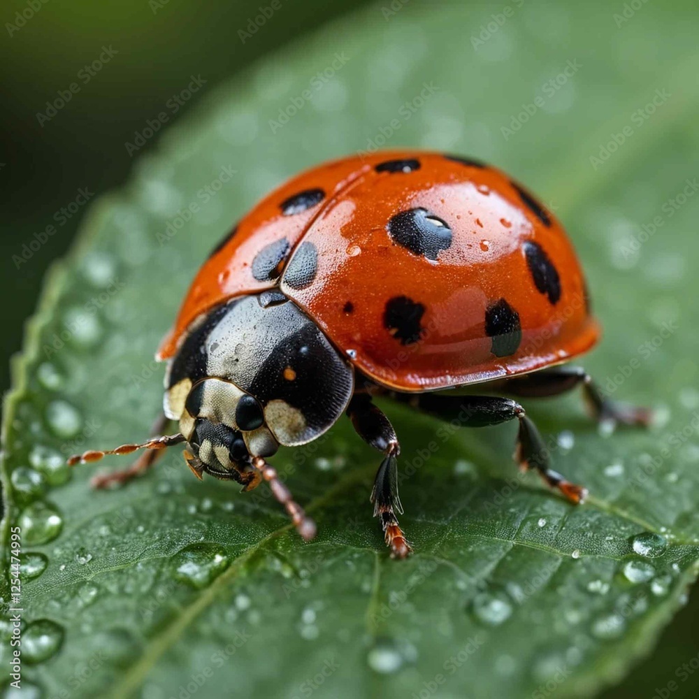 Fototapeta premium ladybug on green leaf